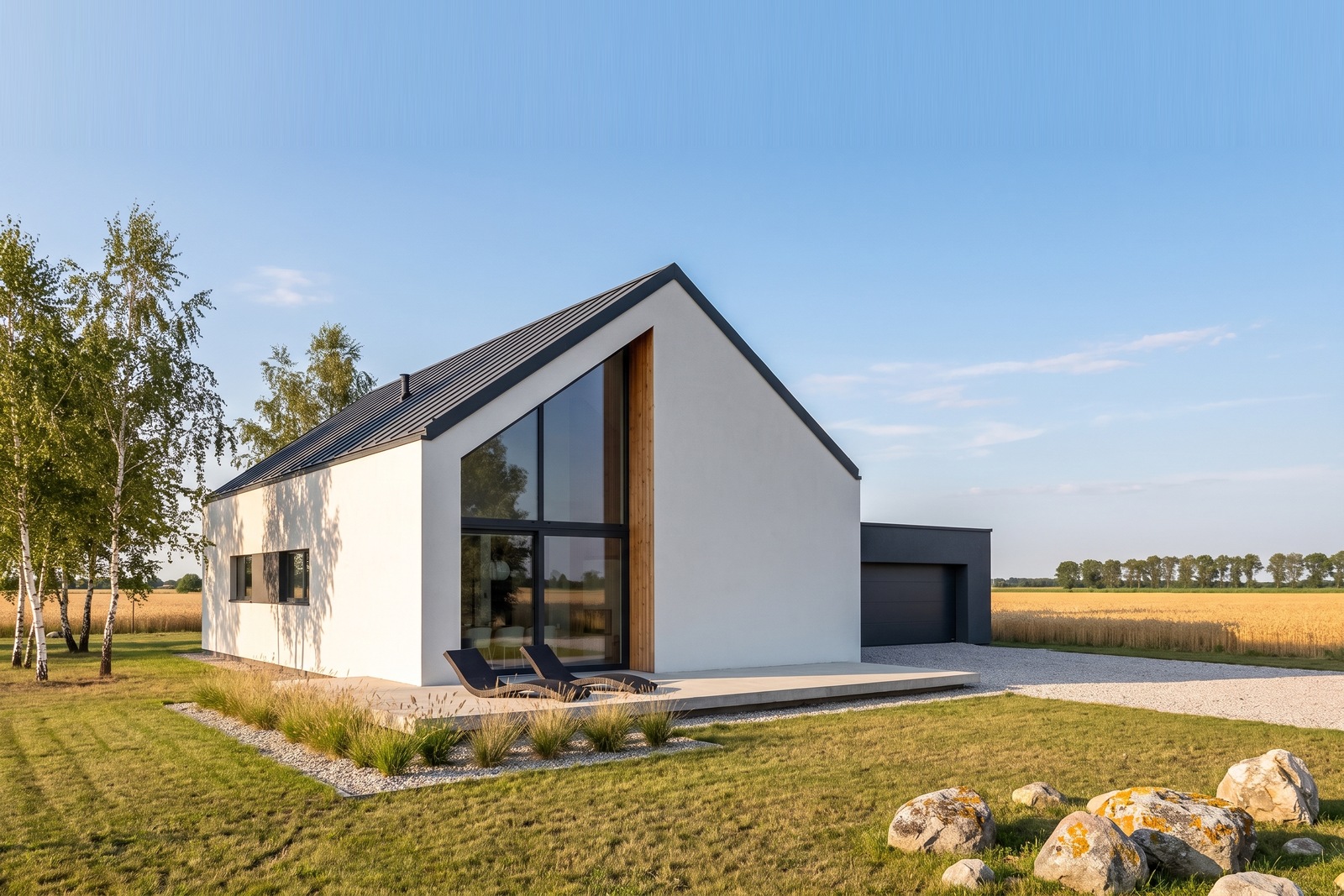 Alba · maison de plain-pied esprit grange moderne, avec pignon vitré