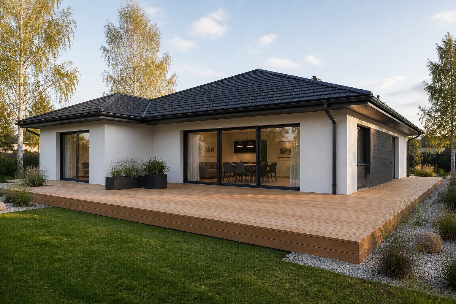 Livia · maison de plain-pied en L avec garage double et galerie couverte